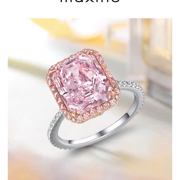 Luxurious Pink Sapphire Halo Radiant Cut Engagement Ring Maxine Sz 5 - Picture 2 of 16